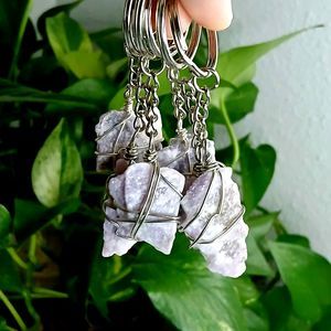 Rough Lepidolite Gemstone Crystal Key Chain, Stone Keychain